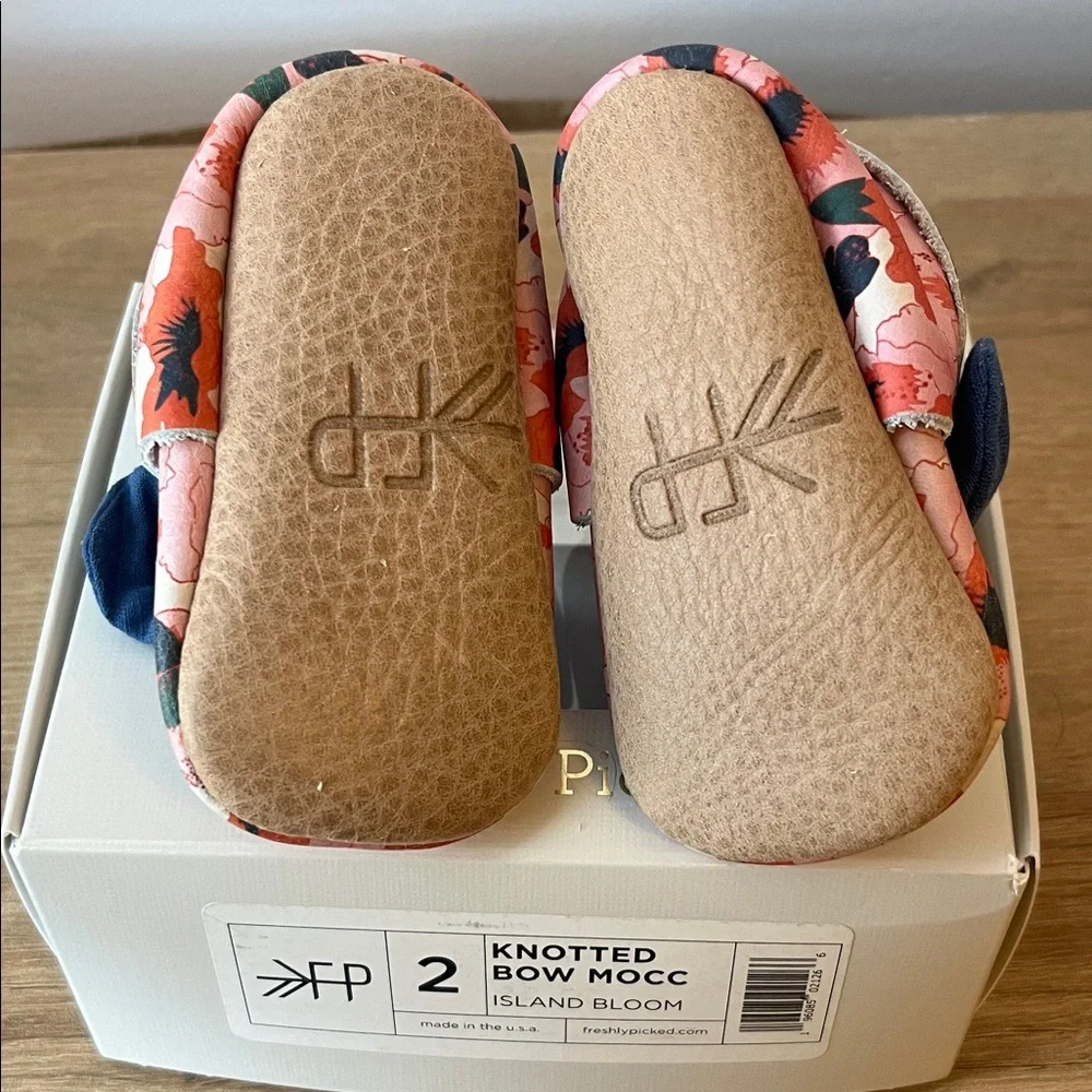 Freshly Picked Pink Floral Moccasins with Navy Knotted Bow